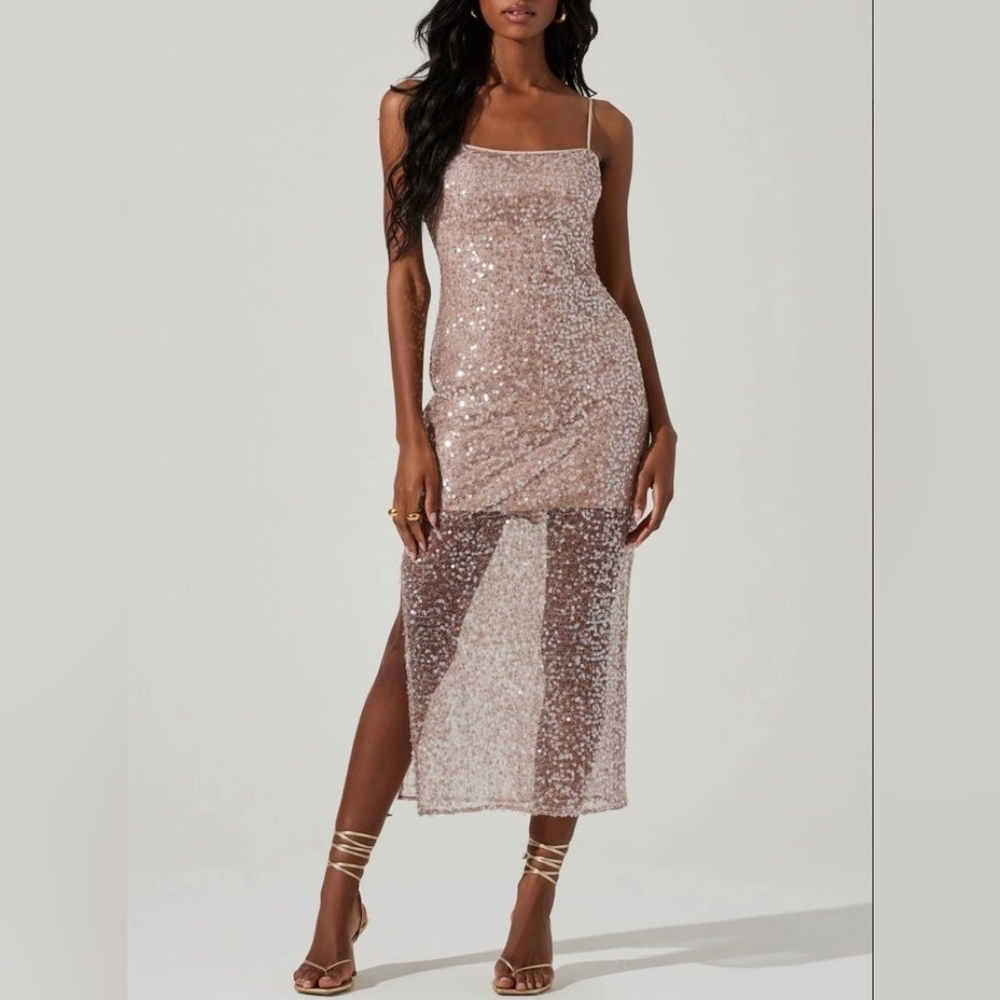 Astr Sequin Nude Dress